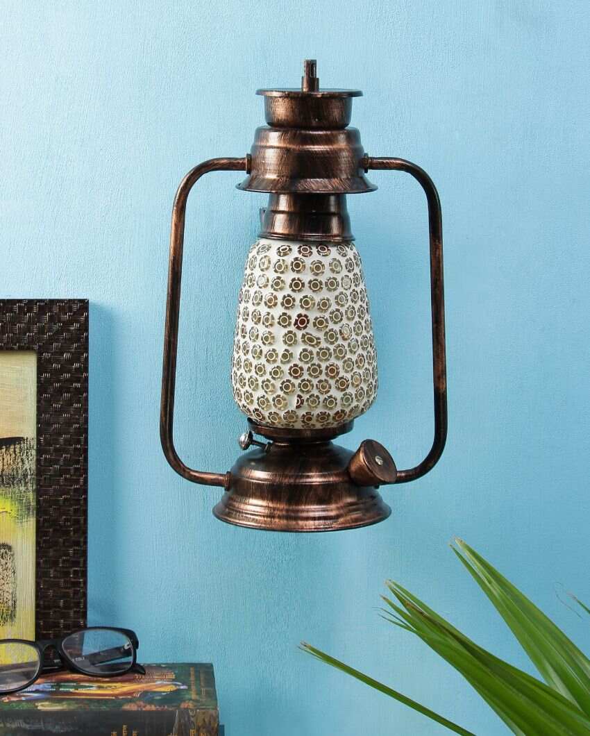 Mosaic Glass Lantern Wall Lamp For Living Room and Bedroom | 8 x 7 x 12.5 inches