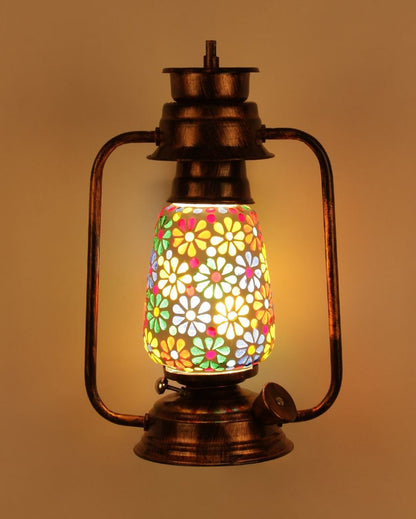 Mosaic Flowers Glass Lantern Wall Lamp For Living Room and Bedroom | 8 x 7 x 12.5 inches