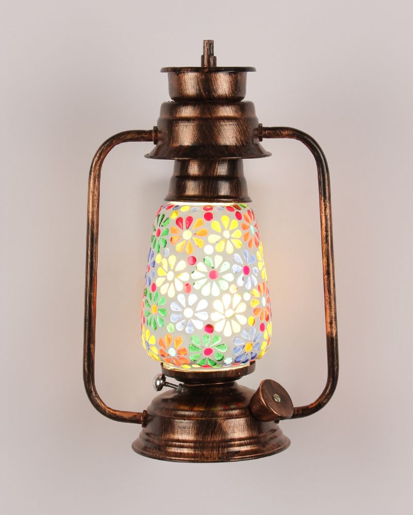 Mosaic Flowers Glass Lantern Wall Lamp For Living Room and Bedroom | 8 x 7 x 12.5 inches