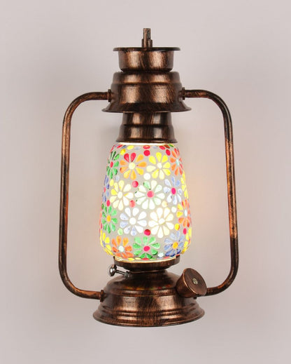 Mosaic Flowers Glass Lantern Wall Lamp For Living Room and Bedroom | 8 x 7 x 12.5 inches