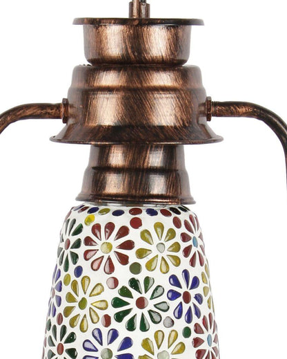 Mosaic Flowers Glass Lantern Wall Lamp For Living Room and Bedroom | 8 x 7 x 12.5 inches