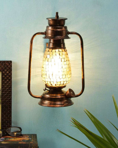 Mosaic Shiny Glass Lantern Wall Lamp For Living Room and Bedroom | 8 x 7 x 12.5 inches