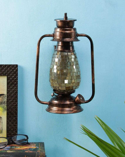 Mosaic Shiny Glass Lantern Wall Lamp For Living Room and Bedroom | 8 x 7 x 12.5 inches