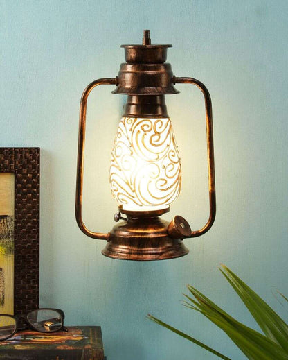 Wavy Seams Design Glass Lantern Wall Lamp For Living Room and Bedroom | 8 x 7 x 12.5 inches