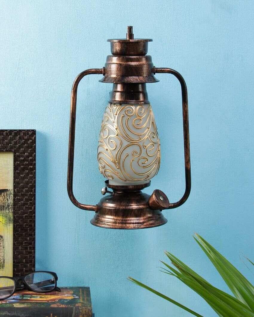 Wavy Seams Design Glass Lantern Wall Lamp For Living Room and Bedroom | 8 x 7 x 12.5 inches