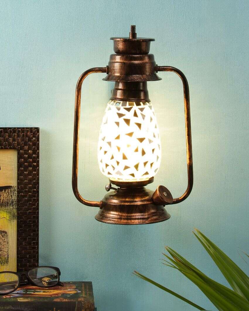 Glitter Design Glass Lantern Wall Lamp For Living Room and Bedroom | 8 x 7 x 12.5 inches