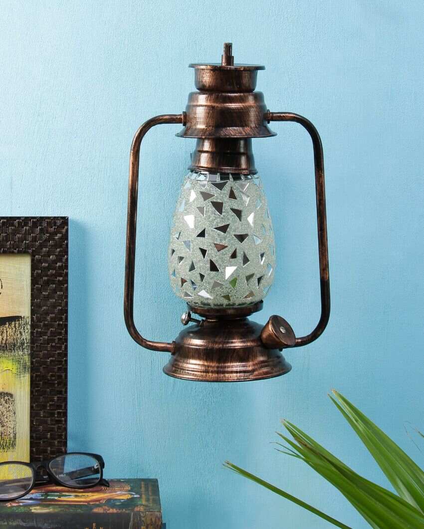 Glitter Design Glass Lantern Wall Lamp For Living Room and Bedroom | 8 x 7 x 12.5 inches