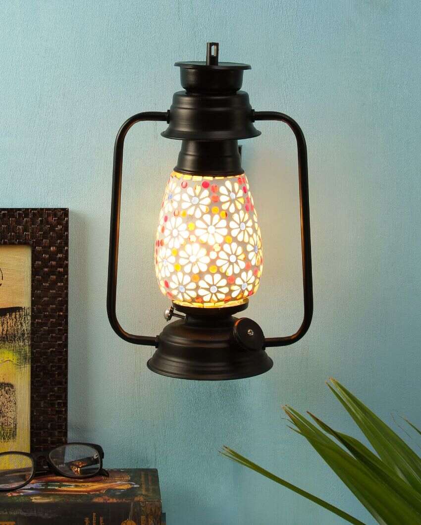 Antique Design Glass Lantern Wall Lamp For Living Room and Bedroom | 8 x 7 x 12.5 inches