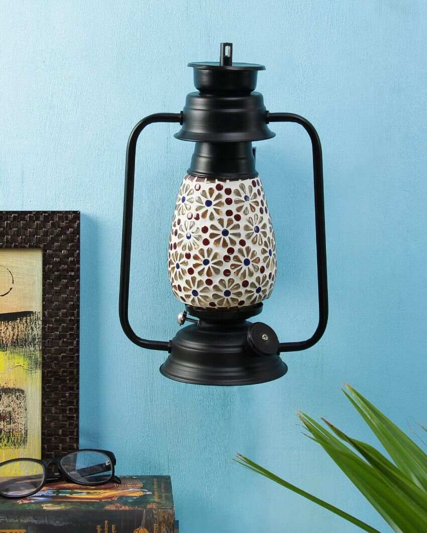 Antique Design Glass Lantern Wall Lamp For Living Room and Bedroom | 8 x 7 x 12.5 inches