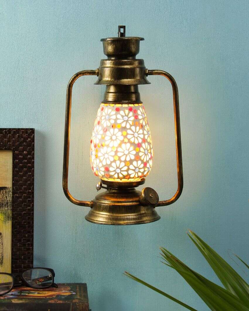 Antique Design Glass Lantern Wall Lamp For Living Room and Bedroom | 8 x 7 x 12.5 inches