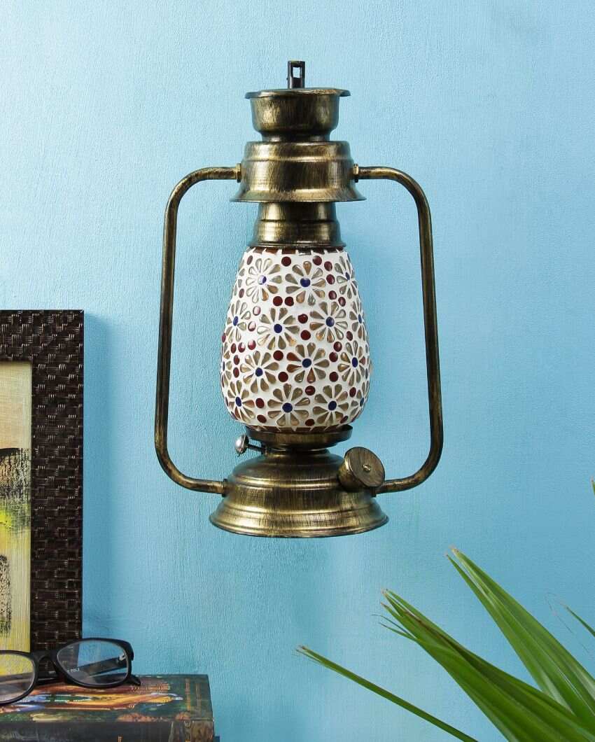 Antique Design Glass Lantern Wall Lamp For Living Room and Bedroom | 8 x 7 x 12.5 inches