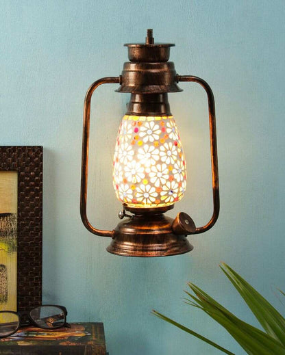 Antique Design Glass Lantern Wall Lamp For Living Room and Bedroom | 8 x 7 x 12.5 inches