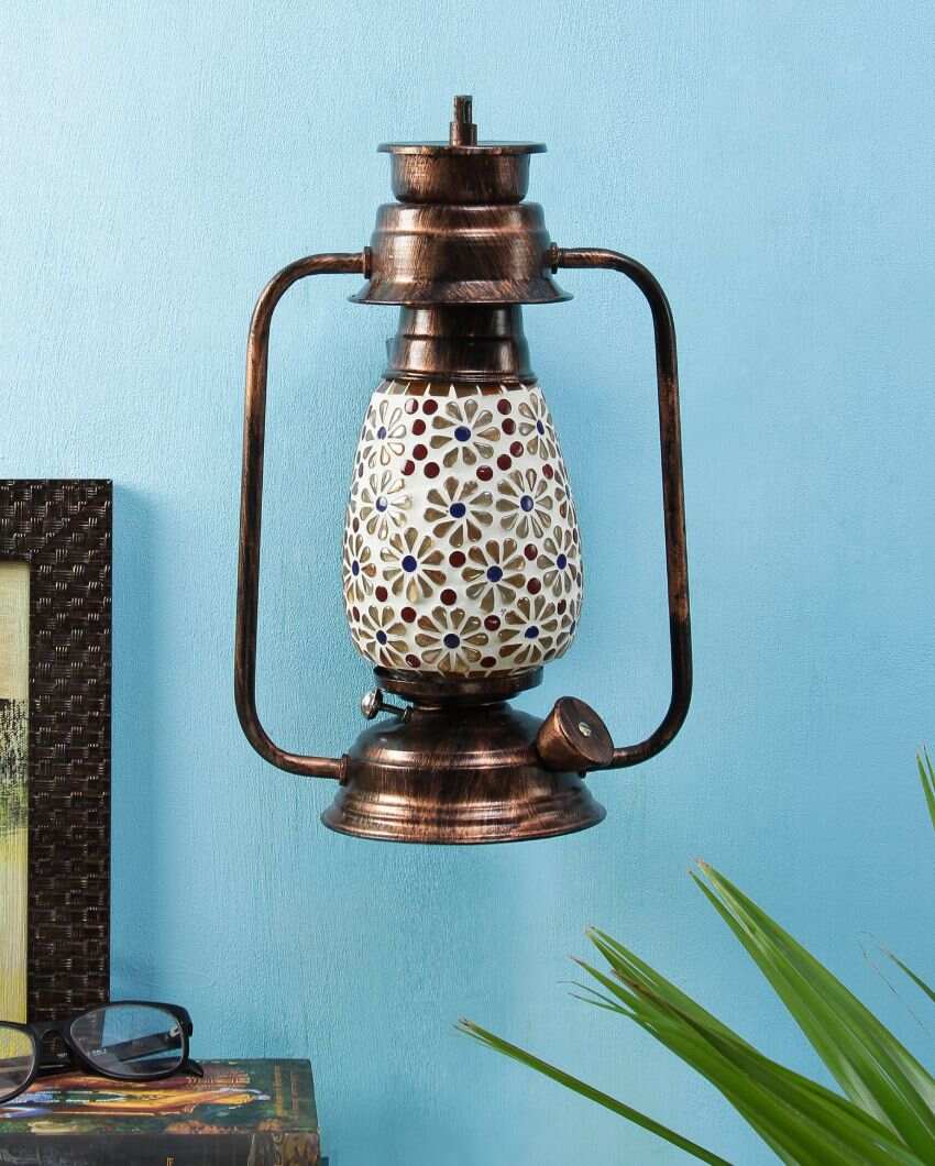 Antique Design Glass Lantern Wall Lamp For Living Room and Bedroom | 8 x 7 x 12.5 inches