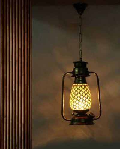 Shiny Kerosene Metal Hanging Lantern | 8 x 5 x 28 inches