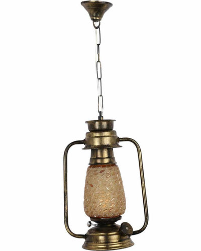 Golden Glitter Kerosene Metal Hanging Lantern | 8 x 5 x 28 inches