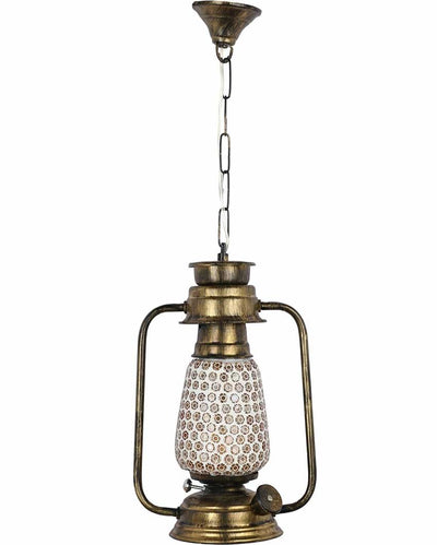 Small Florals Kerosene Metal Hanging Lantern | 8 x 5 x 28 inches