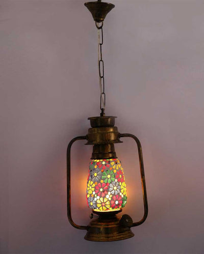 Colorful Blooms Kerosene Metal Hanging Lantern | 8 x 5 x 28 inches