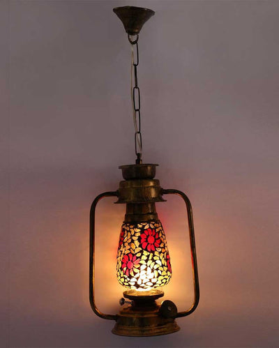 Redish Floral Design Kerosene Metal Hanging Lantern | 8 x 5 x 28 inches