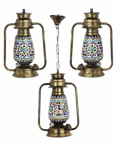 Contemporary Kerosene Metal Hanging Lanterns | Set Of 3 | 8 x 5 x 28 inches