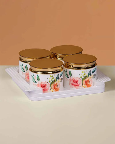 Roses Printed Polypropylene Utility Containers | Set Of 4 | 430 ml | 11 x 10 inches