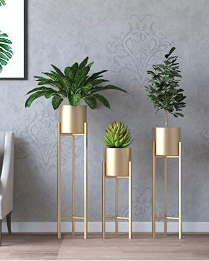 Tall Indoor Plant Stand with Planter Pot | Set of 3