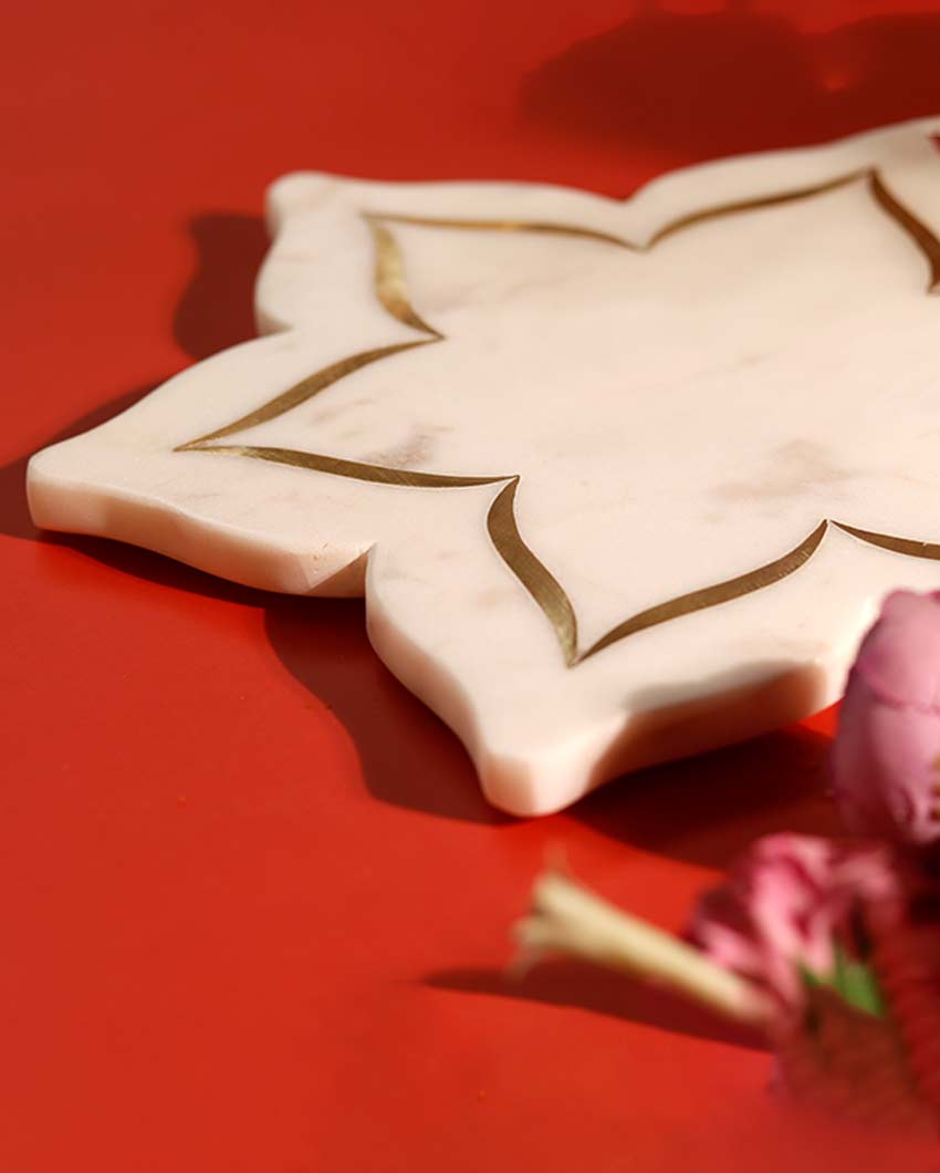 Beautiful White & Golden Shade Lotus Shaped Platter | 10 inches