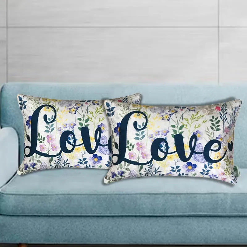 Happy Love Cushion Cover | 12x18 Inches | Single, Set of 2 Set of 2