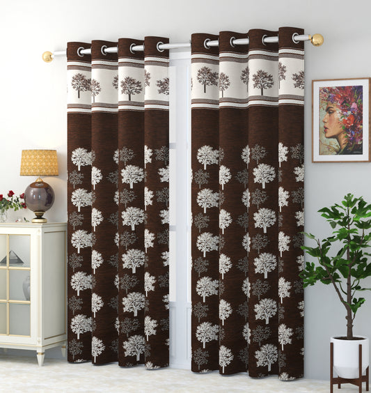 Brown Jacquard Polyester Jute Curtains | Set of 2 | 7 Ft , 9 Ft 7 ft
