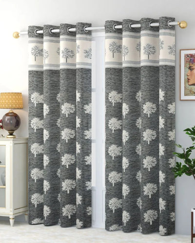 Grey Jacquard Polyester Jute Curtains | Set of 2 | 7 Ft, 9 Ft 7 ft