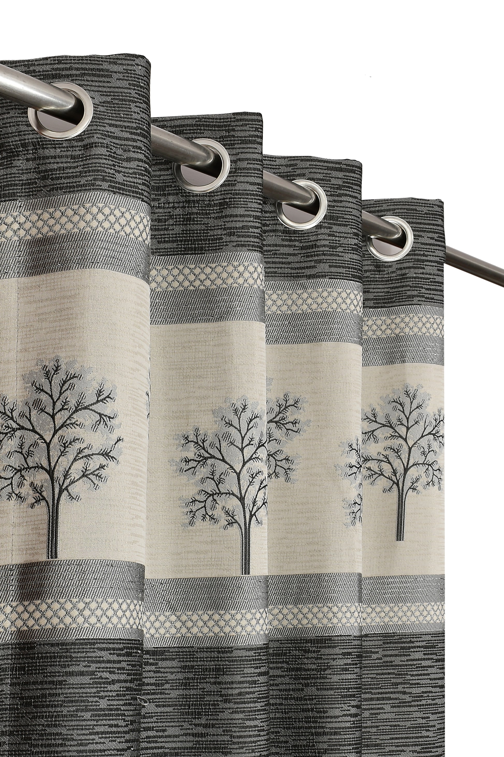 Grey Jacquard Polyester Jute Curtains | Set of 2 | 7 Ft, 9 Ft 7 ft