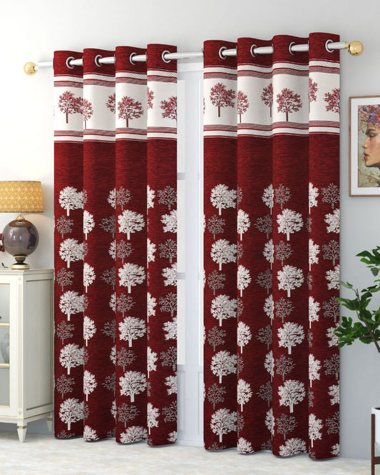 Mehroon Jacquard Polyester Jute Curtains | Set of 2 | 7 Ft, 9 Ft 7 ft