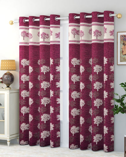 Purple Jacquard Polyester Jute Curtains | Set of 2 | 7 Ft, 9 Ft 7 ft