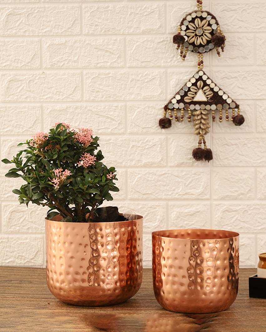 Luxe Hammered Metal Planters | Set Of 2 | Plant not included