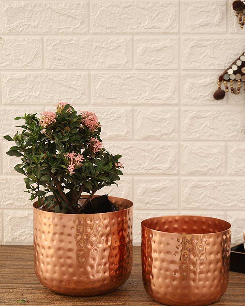 Luxe Hammered Metal Planters | Set Of 2 | Plant not included