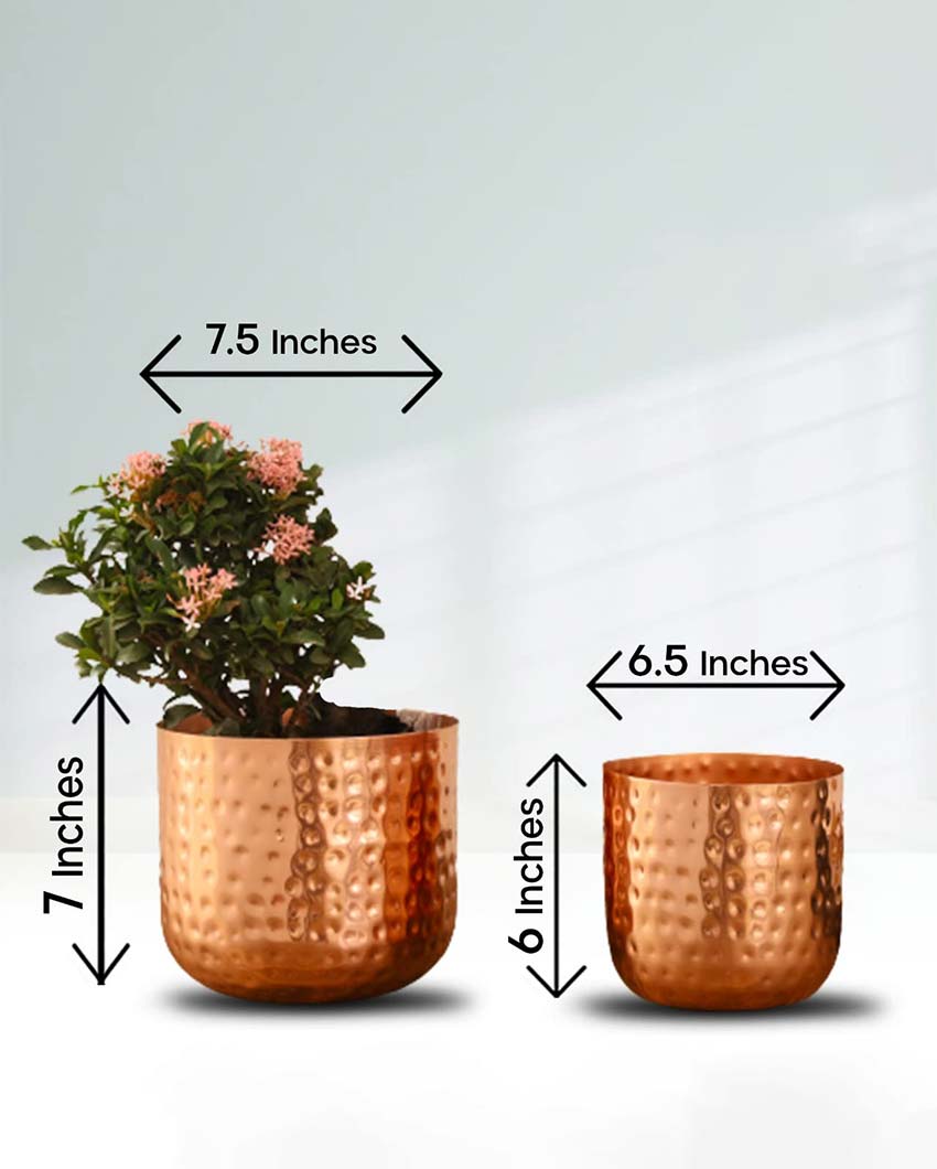 Luxe Hammered Metal Planters | Set Of 2 | Plant not included