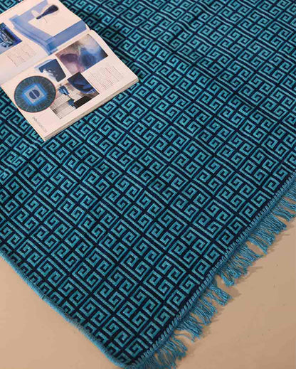 Ethnic Touch Abstract Chenille Velvet Carpet | 5 Feet x 7 Feet Teal