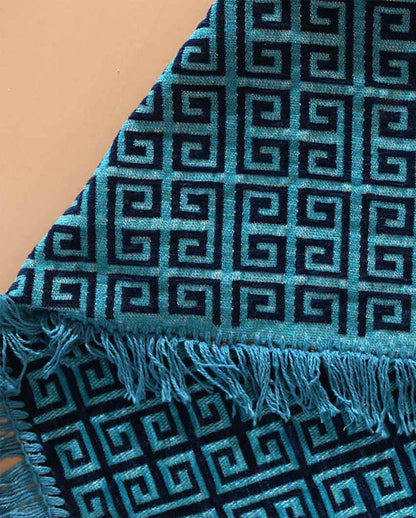 Ethnic Touch Abstract Chenille Velvet Carpet | 5 Feet x 7 Feet Teal