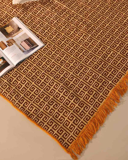 Ethnic Touch Abstract Chenille Velvet Carpet | 5 Feet x 7 Feet Beige