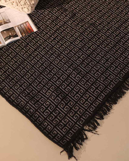 Ethnic Touch Abstract Chenille Velvet Carpet | 5 Feet x 7 Feet Black