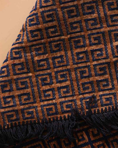 Ethnic Touch Abstract Chenille Velvet Carpet | 5 Feet x 7 Feet Dark Blue