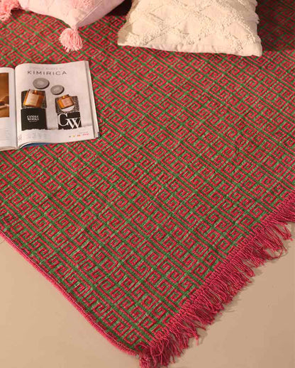 Ethnic Touch Abstract Chenille Velvet Carpet | 5 Feet x 7 Feet Pink