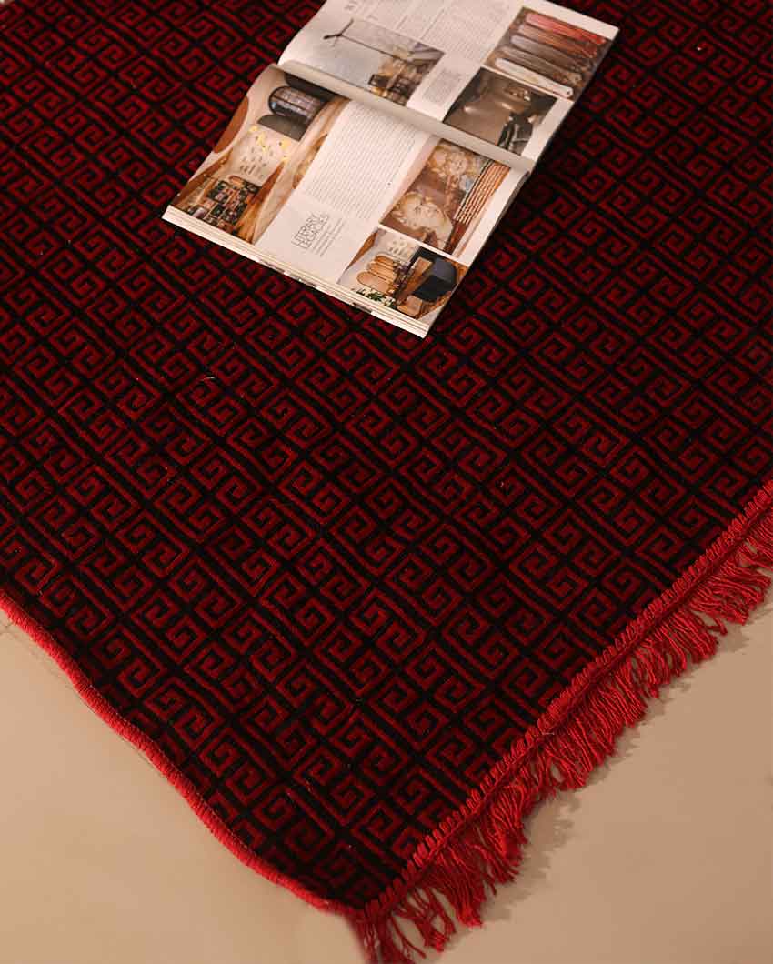 Ethnic Touch Abstract Chenille Velvet Carpet | 5 Feet x 7 Feet Red
