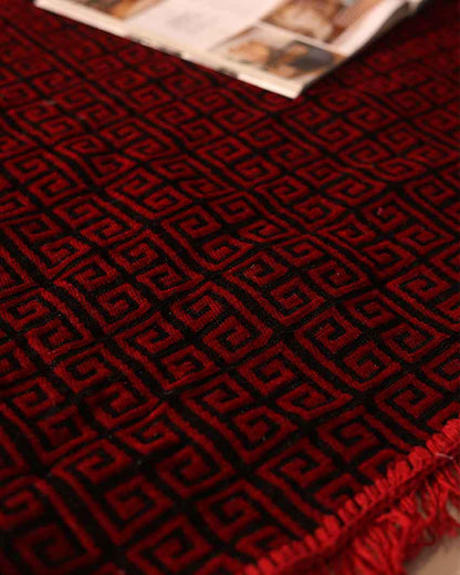 Ethnic Touch Abstract Chenille Velvet Carpet | 5 Feet x 7 Feet Red