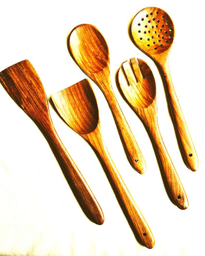 Wooden Spoon Set & Spatula holder | Set of 5