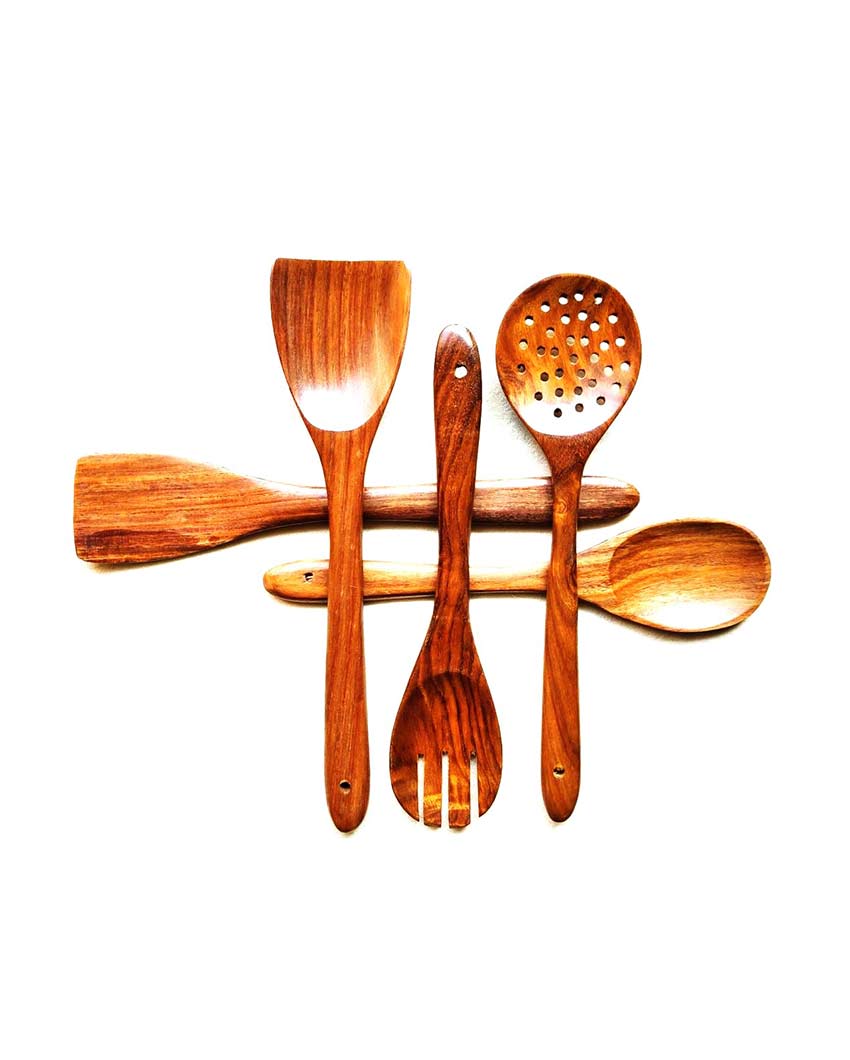 Wooden Spoon Set & Spatula holder | Set of 5