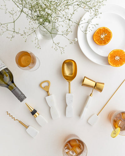 Opulent Hue Metal Bar Set Marble Handles Bartender Kit | Set of 6