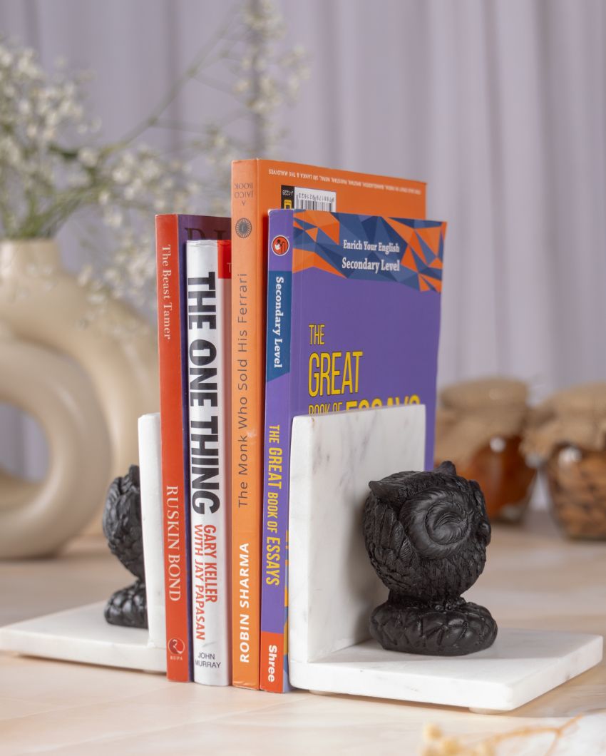 Handcrafted Marble Owl Bookends | 2 Pieces | 4 x 4 x 4 inches