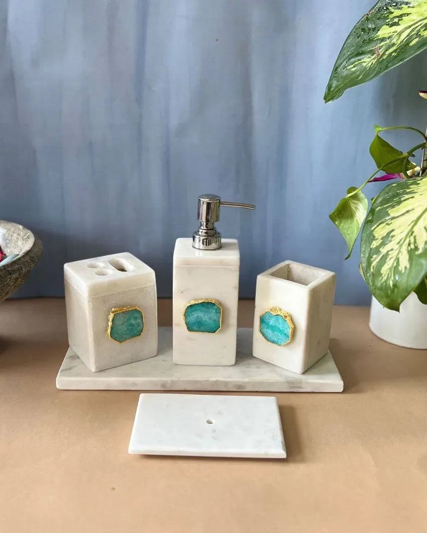 Timeless Agate Stone With Marble Bathroom Set Green