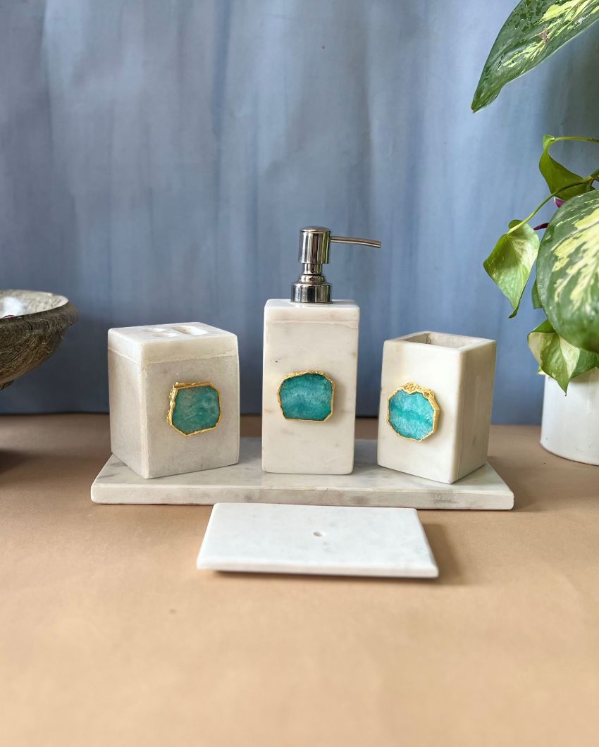 Timeless Agate Stone With Marble Bathroom Set Green