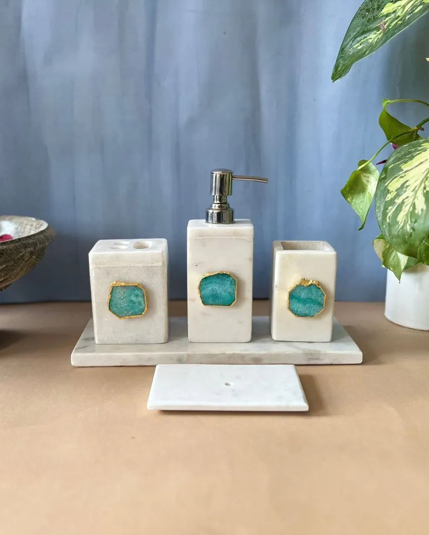 Timeless Agate Stone With Marble Bathroom Set Green